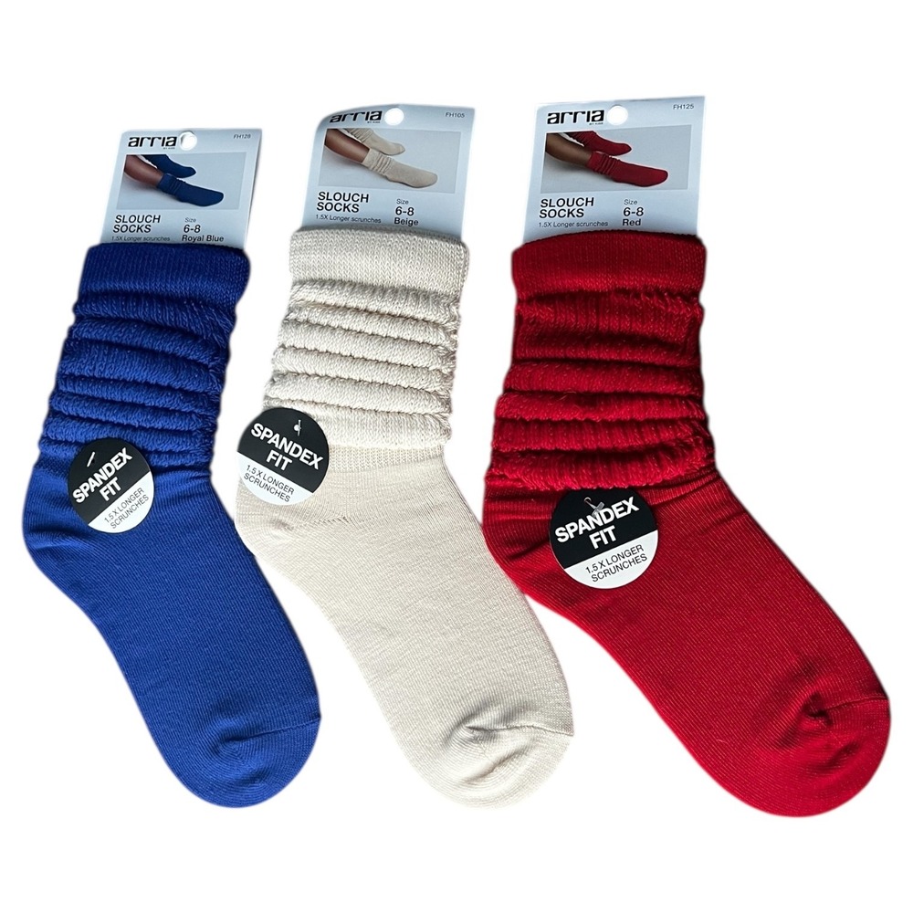 3 Pack Arria Slouch Socks Bundle Spandex Fit Retro Aerobics Y2K Gift Shoe Sz 6-8
